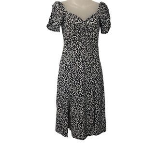 Melrose And Market Womens XS Dress MIDI Two Front Slits Dark Navy Blue Floral